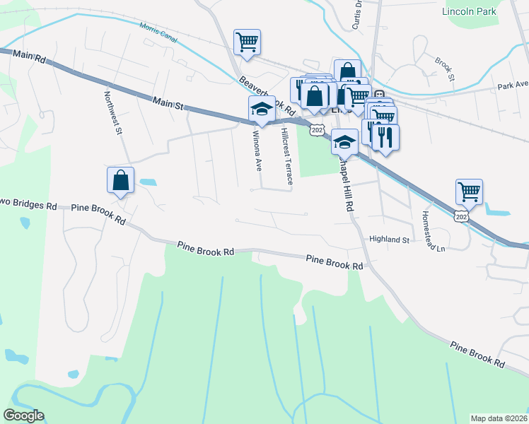 map of restaurants, bars, coffee shops, grocery stores, and more near 30 Rosenbrook Drive in Lincoln Park