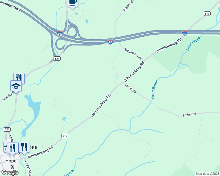 map of restaurants, bars, coffee shops, grocery stores, and more near 379 Johnsonburg Road in Blairstown