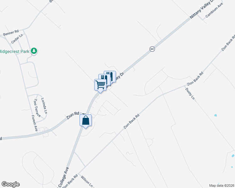 map of restaurants, bars, coffee shops, grocery stores, and more near 127 Lincoln Lane in Bellefonte