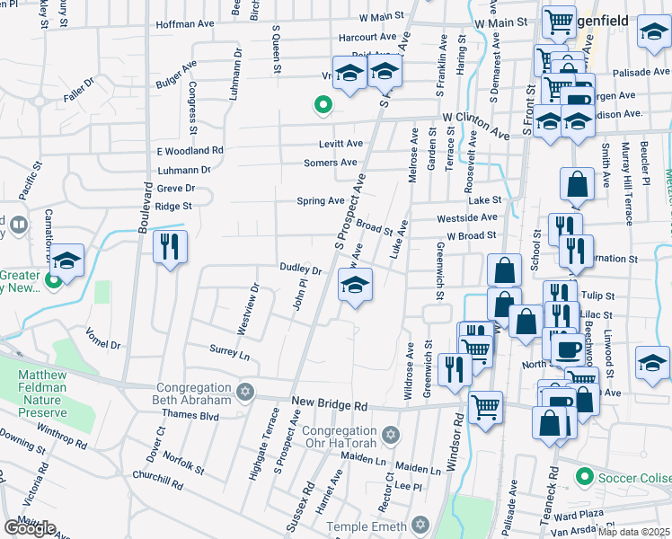 map of restaurants, bars, coffee shops, grocery stores, and more near 297 South Prospect Avenue in Bergenfield