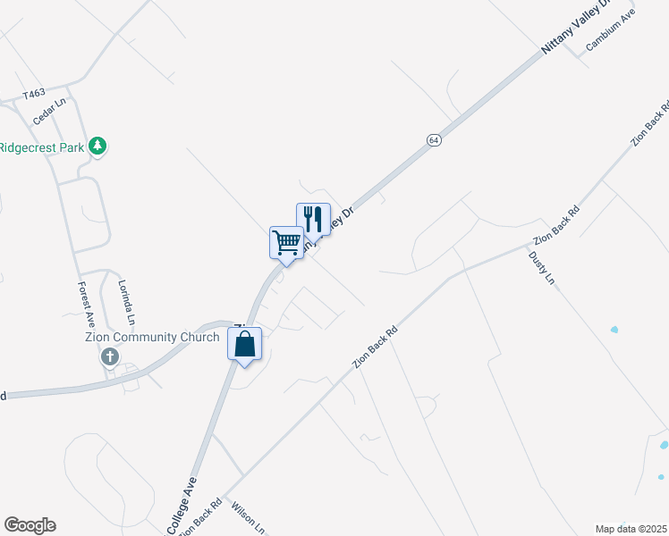 map of restaurants, bars, coffee shops, grocery stores, and more near 127 Lincoln Lane in Bellefonte