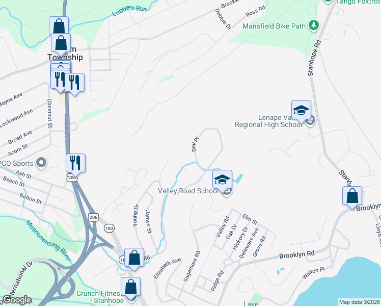 map of restaurants, bars, coffee shops, grocery stores, and more near 19360 Dell Place in Stanhope