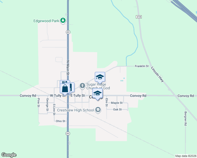 map of restaurants, bars, coffee shops, grocery stores, and more near 123 Mentzer Street in Convoy