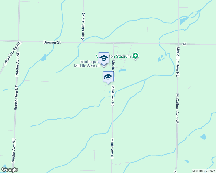 map of restaurants, bars, coffee shops, grocery stores, and more near 10450 Moulin Avenue Northeast in Alliance