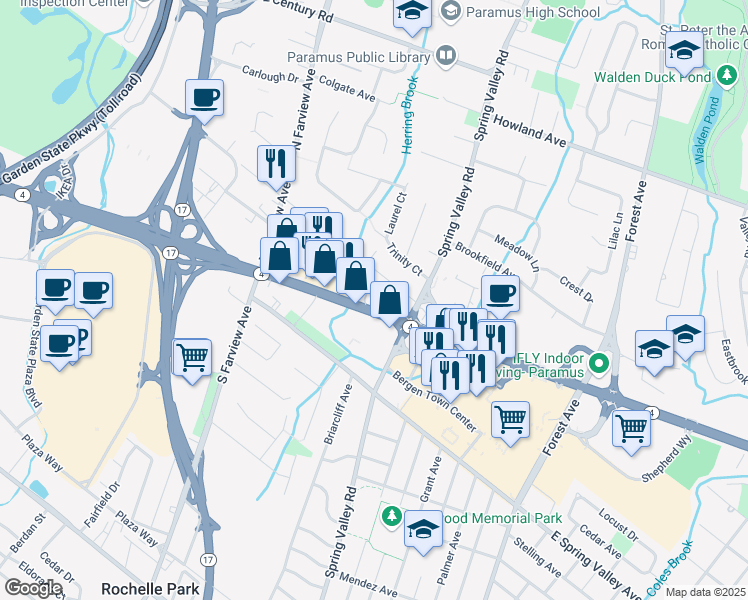 map of restaurants, bars, coffee shops, grocery stores, and more near 101 New Jersey 4 in Paramus