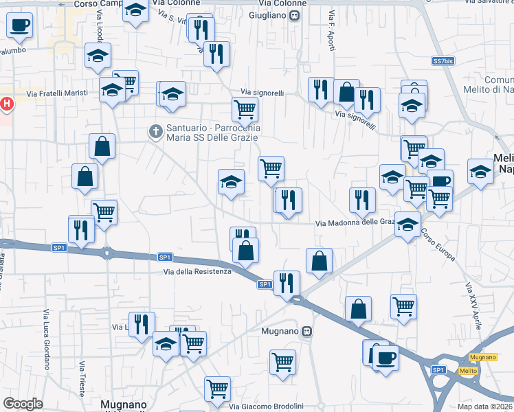 map of restaurants, bars, coffee shops, grocery stores, and more near Via Eduardo Scarfoglio in Naples