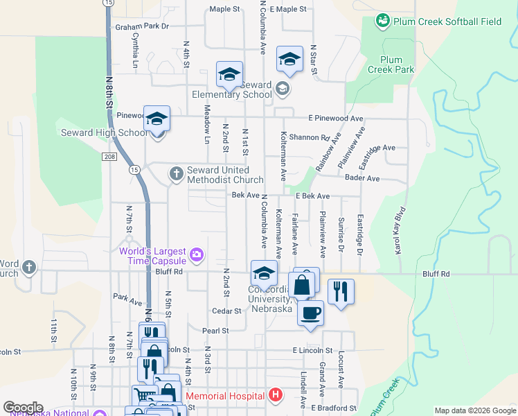 map of restaurants, bars, coffee shops, grocery stores, and more near 1237 North Columbia Avenue in Seward