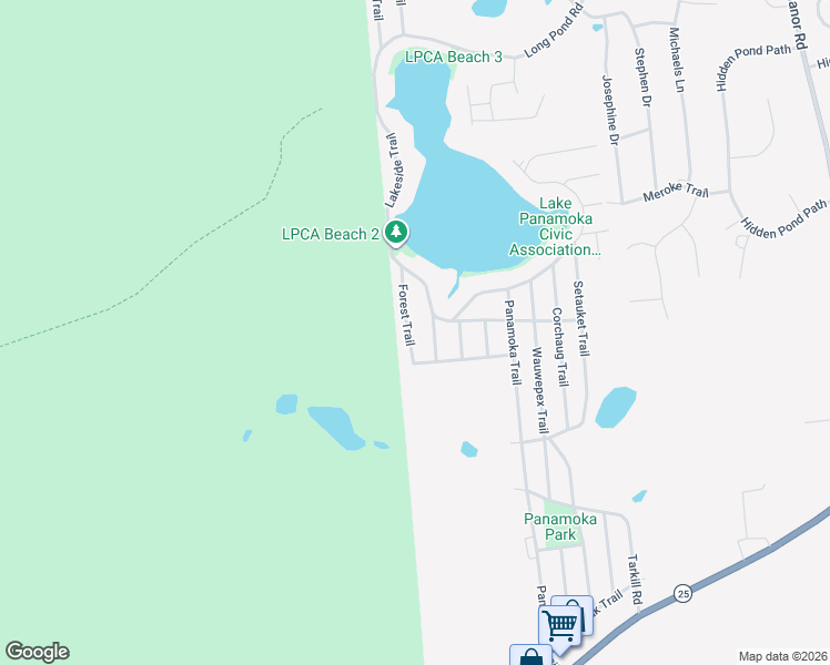 map of restaurants, bars, coffee shops, grocery stores, and more near 38 Forest Trail in Ridge