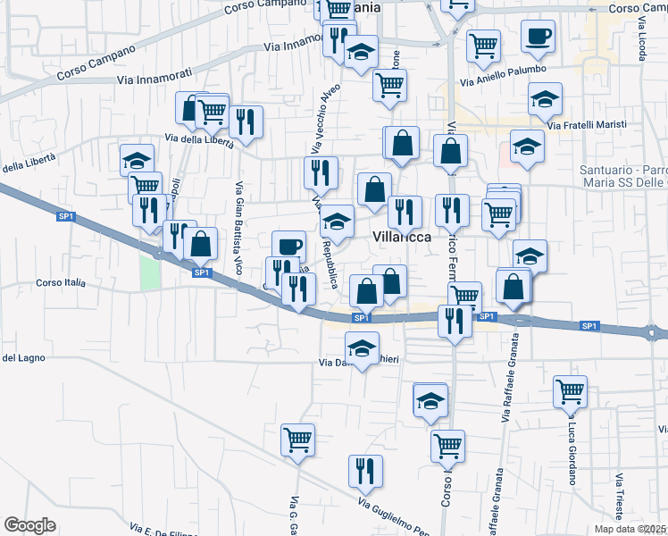 map of restaurants, bars, coffee shops, grocery stores, and more near 80 Corso Italia in Villaricca