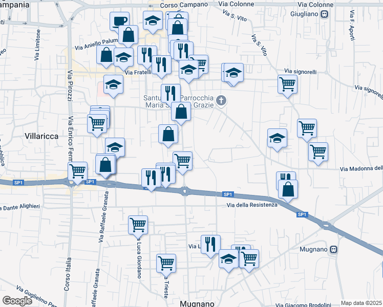 map of restaurants, bars, coffee shops, grocery stores, and more near 42 Via Mugnano-Giugliano in Villaricca
