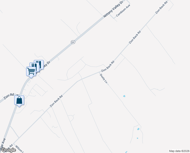 map of restaurants, bars, coffee shops, grocery stores, and more near 612 Zion Back Road in Bellefonte