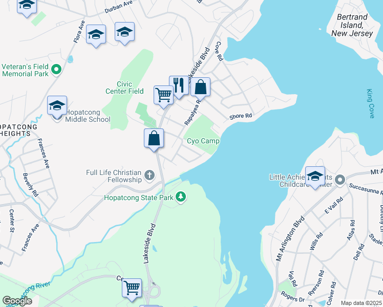 map of restaurants, bars, coffee shops, grocery stores, and more near 2 Randolph Avenue in Hopatcong