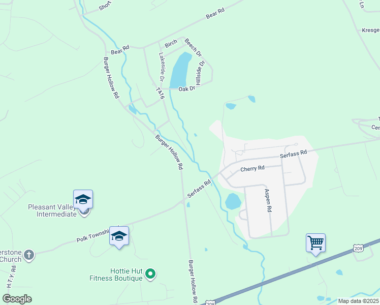 map of restaurants, bars, coffee shops, grocery stores, and more near Burger Hollow Road in Monroe