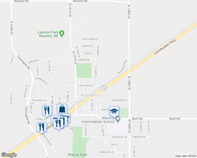 map of restaurants, bars, coffee shops, grocery stores, and more near 10961 North 144th Street in Waverly