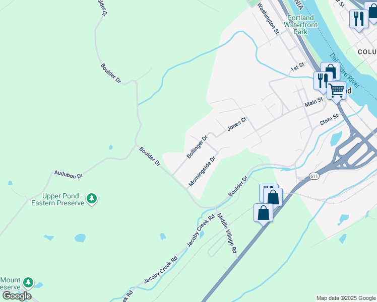 map of restaurants, bars, coffee shops, grocery stores, and more near 49 Bollinger Drive in Mount Bethel