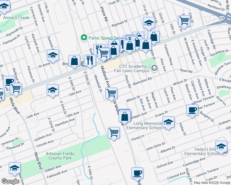 map of restaurants, bars, coffee shops, grocery stores, and more near 23-22 Cambridge Road in Fair Lawn