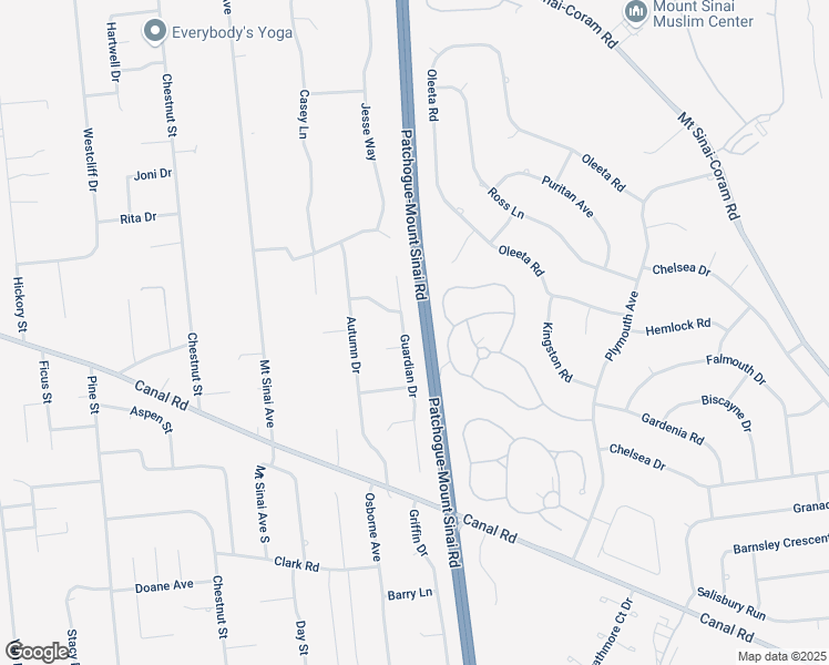 map of restaurants, bars, coffee shops, grocery stores, and more near 29 Guardian Drive in Mount Sinai
