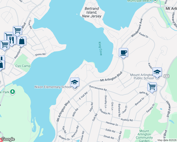 map of restaurants, bars, coffee shops, grocery stores, and more near 4 Cottage Avenue in Roxbury Township