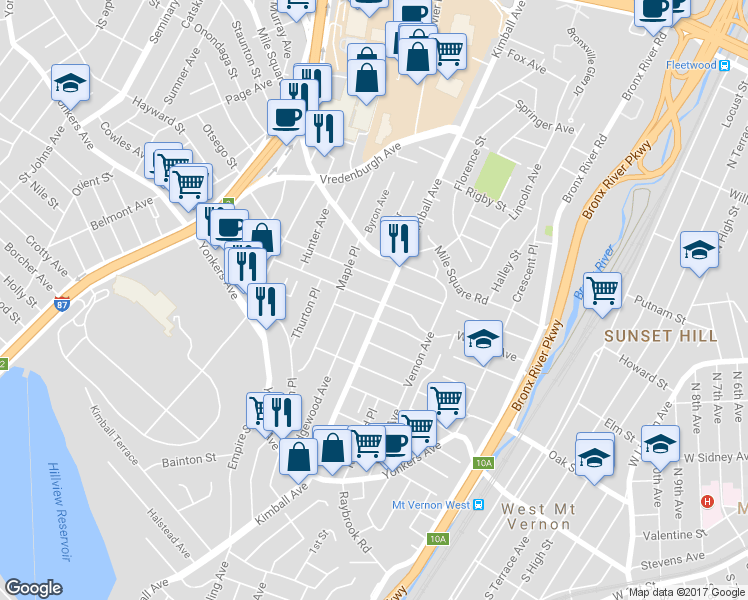 map of restaurants, bars, coffee shops, grocery stores, and more near 168 Winfred Avenue in Yonkers