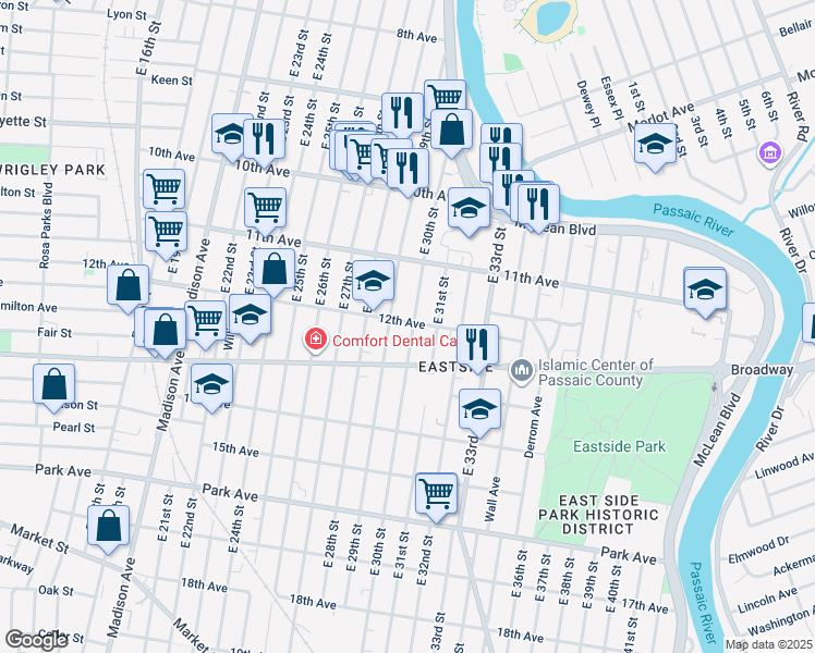map of restaurants, bars, coffee shops, grocery stores, and more near 459 East 29th Street in Paterson