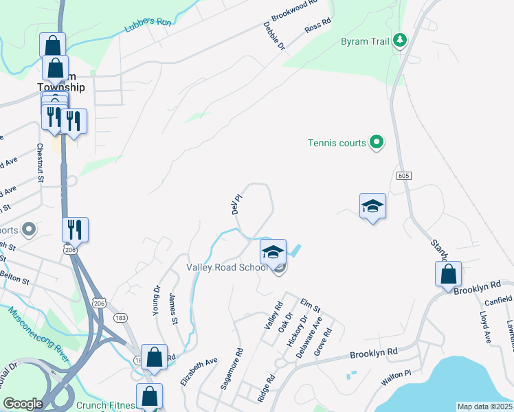map of restaurants, bars, coffee shops, grocery stores, and more near 14262 Dell Place in Stanhope