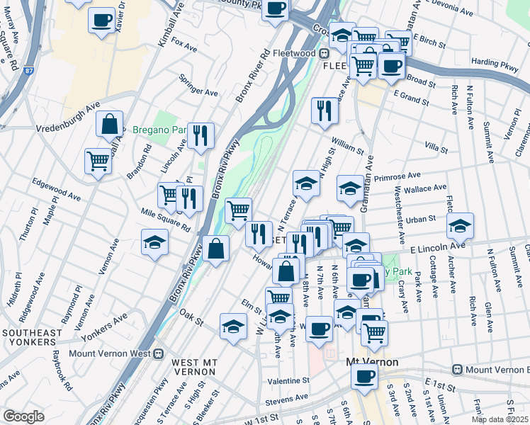 map of restaurants, bars, coffee shops, grocery stores, and more near 79 Putnam Street in Mount Vernon