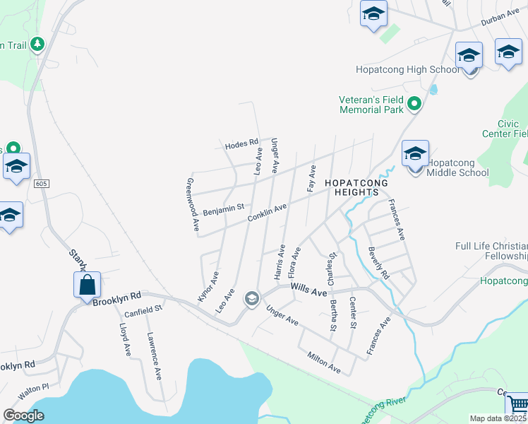 map of restaurants, bars, coffee shops, grocery stores, and more near 106 Unger Avenue in Stanhope