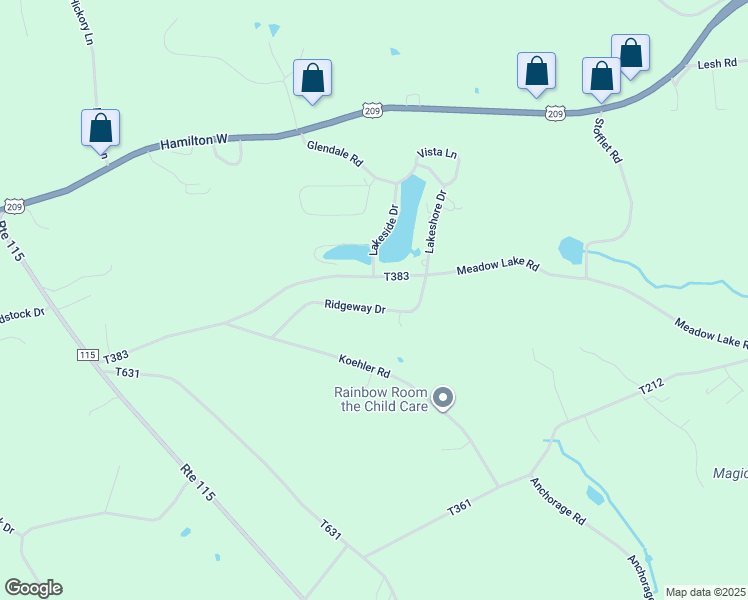 map of restaurants, bars, coffee shops, grocery stores, and more near 2551 Ridgeway Drive in Effort