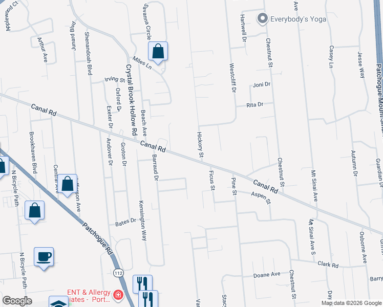 map of restaurants, bars, coffee shops, grocery stores, and more near 471 Canal Road in Port Jefferson Station