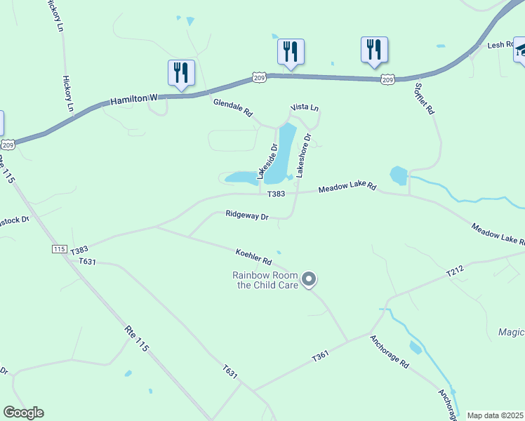 map of restaurants, bars, coffee shops, grocery stores, and more near 2551 Ridgeway Drive in Effort