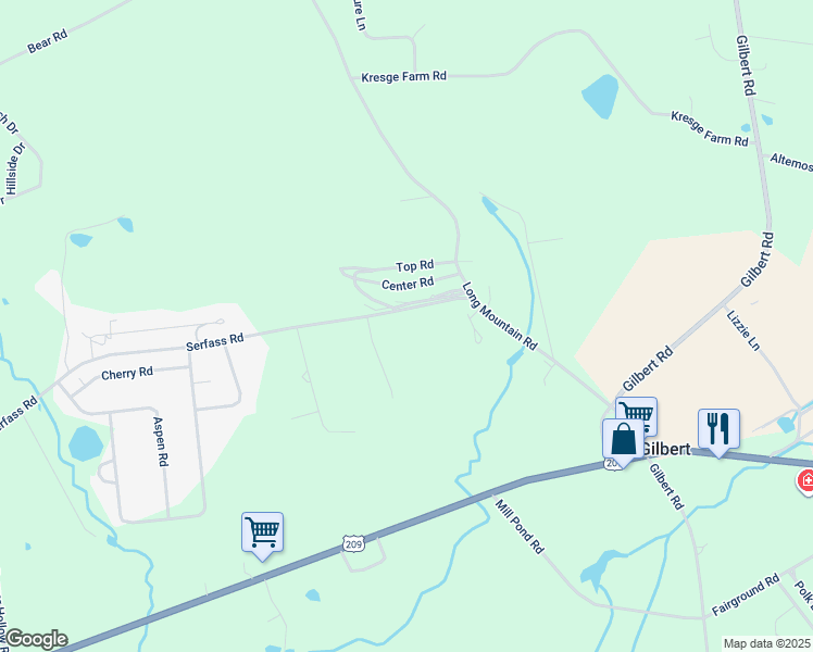 map of restaurants, bars, coffee shops, grocery stores, and more near 304 Serfass Road in Kunkletown