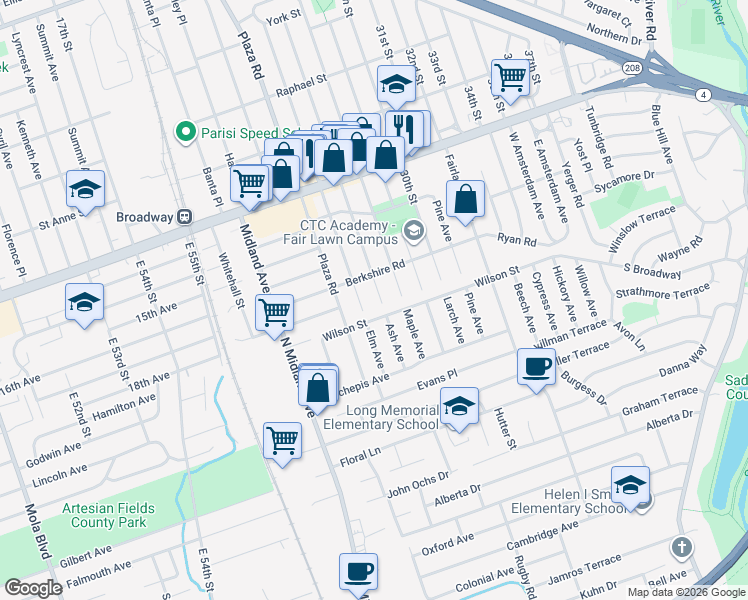 map of restaurants, bars, coffee shops, grocery stores, and more near 0-21 26th Street in Fair Lawn