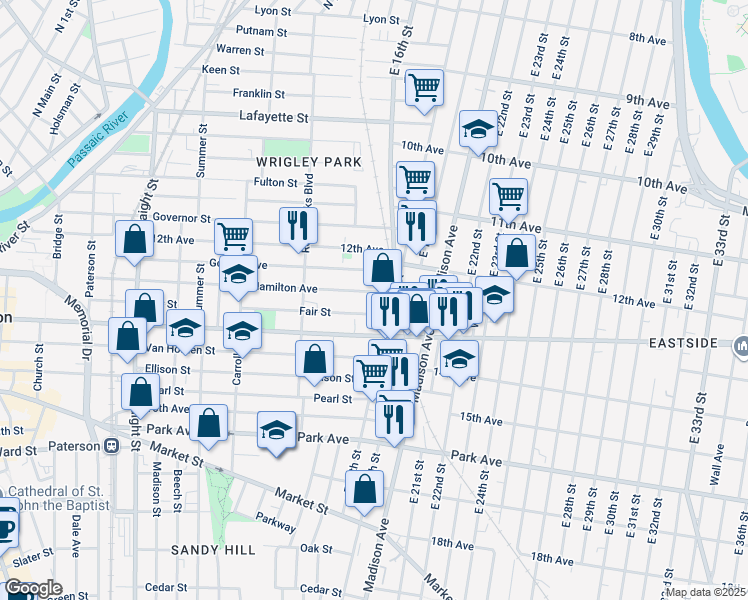 map of restaurants, bars, coffee shops, grocery stores, and more near 234 Godwin Avenue in Paterson