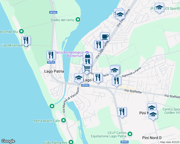 map of restaurants, bars, coffee shops, grocery stores, and more near 45 Via Lago Patria in Lago Patria