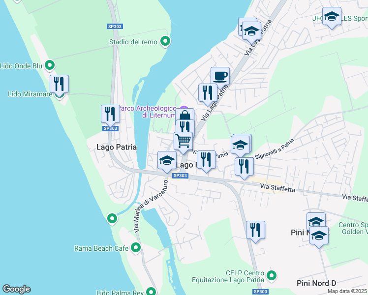 map of restaurants, bars, coffee shops, grocery stores, and more near 45 Via Lago Patria in Lago Patria