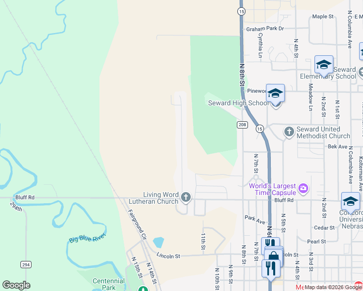 map of restaurants, bars, coffee shops, grocery stores, and more near Augusta Drive in Seward