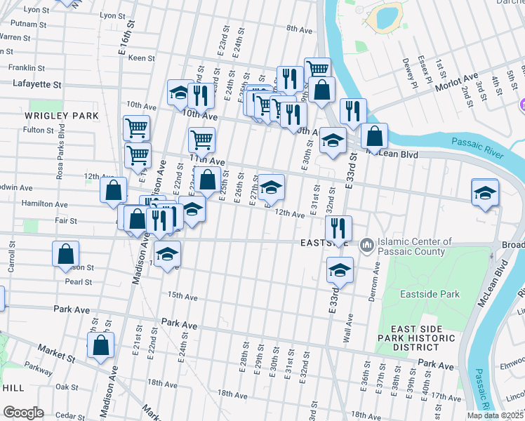 map of restaurants, bars, coffee shops, grocery stores, and more near 413 12th Avenue in Paterson
