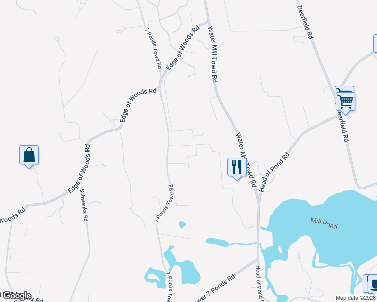 map of restaurants, bars, coffee shops, grocery stores, and more near 394 7 Ponds Towd Road in Water Mill