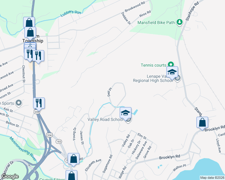 map of restaurants, bars, coffee shops, grocery stores, and more near 10185 Dell Place in Stanhope