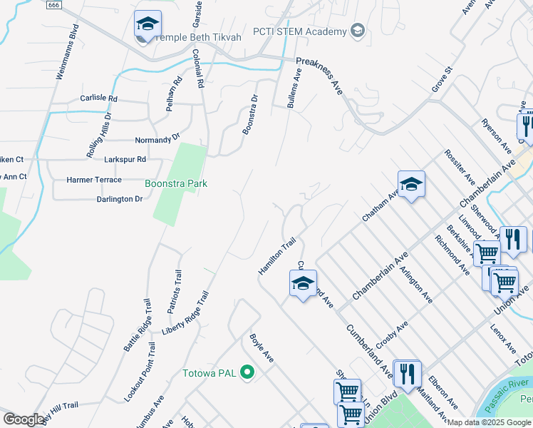 map of restaurants, bars, coffee shops, grocery stores, and more near 29 Huntington Terrace in Totowa