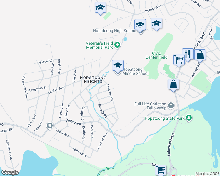 map of restaurants, bars, coffee shops, grocery stores, and more near 107 Frances Avenue in Stanhope