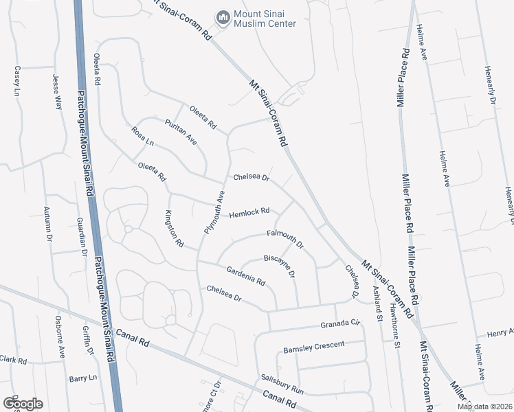 map of restaurants, bars, coffee shops, grocery stores, and more near 7 Hemlock Road in Mount Sinai
