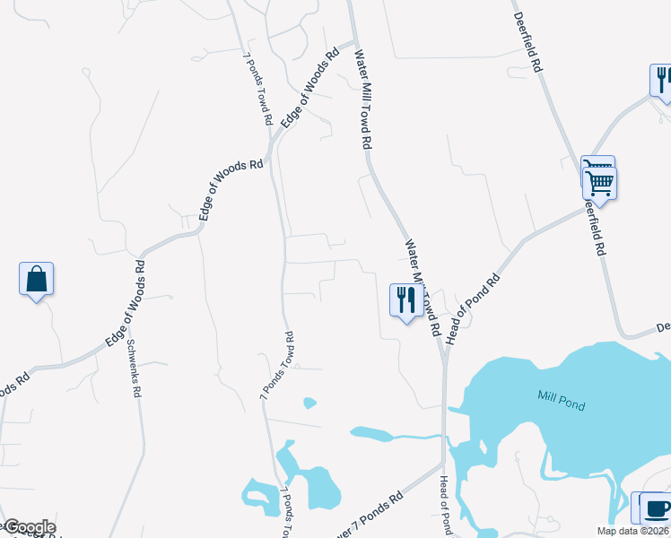 map of restaurants, bars, coffee shops, grocery stores, and more near 394 7 Ponds Towd Road in Water Mill