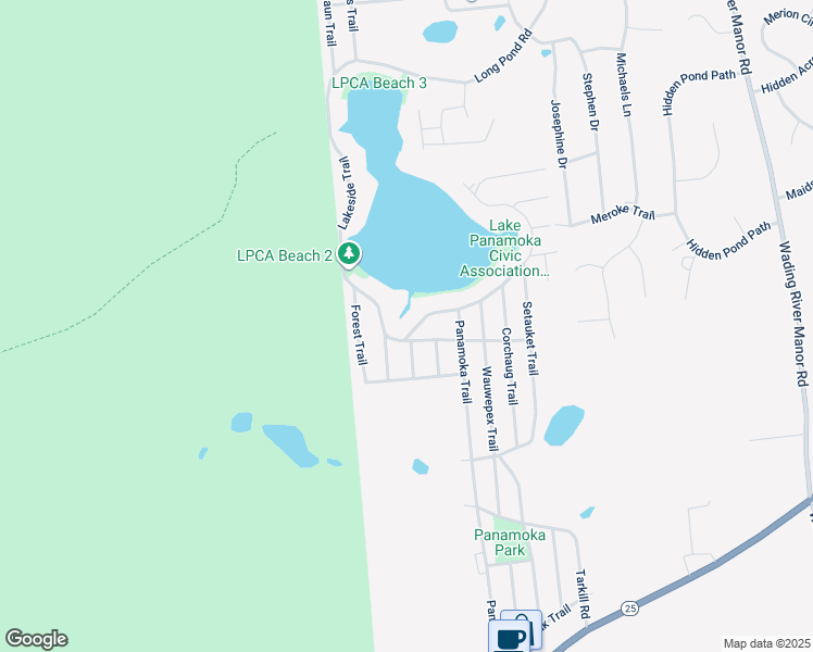 map of restaurants, bars, coffee shops, grocery stores, and more near 121 Lakeside Trail in Ridge