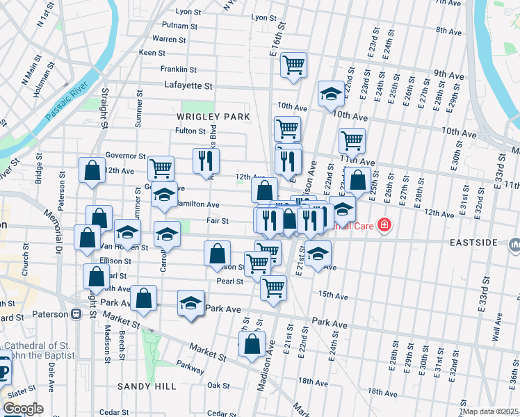 map of restaurants, bars, coffee shops, grocery stores, and more near 234 Godwin Avenue in Paterson