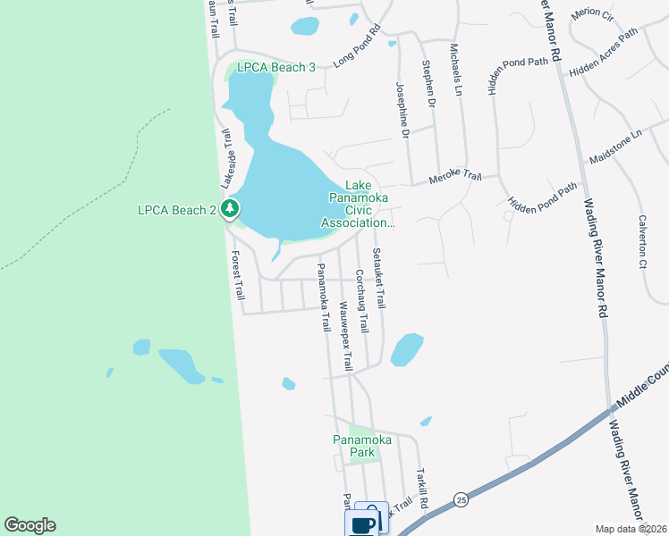 map of restaurants, bars, coffee shops, grocery stores, and more near 130 Wauwepex Trail in Ridge