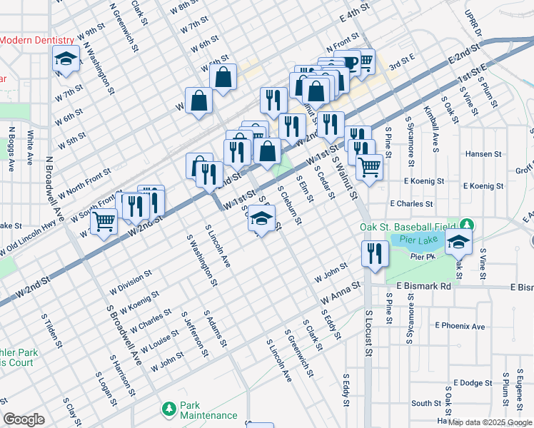 map of restaurants, bars, coffee shops, grocery stores, and more near 803 West Division Street in Grand Island