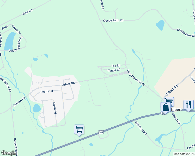 map of restaurants, bars, coffee shops, grocery stores, and more near 277 Serfass Road in Kunkletown