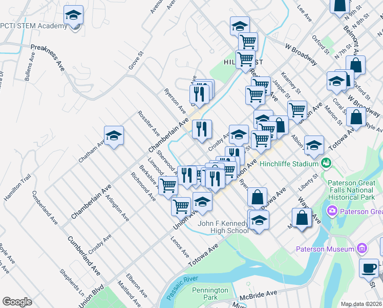 map of restaurants, bars, coffee shops, grocery stores, and more near in Totowa