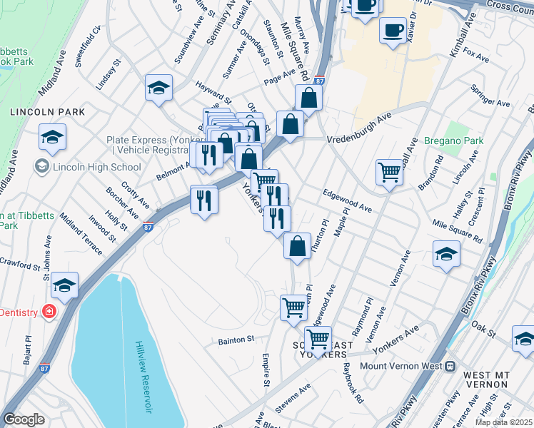 map of restaurants, bars, coffee shops, grocery stores, and more near 869 Yonkers Ave in Yonkers